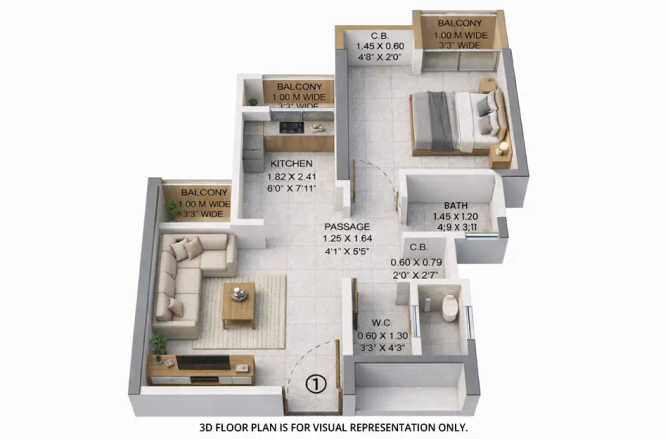 Provident Palmvista Dombivali - Floor plan 1 BHK 395 Sq.ft