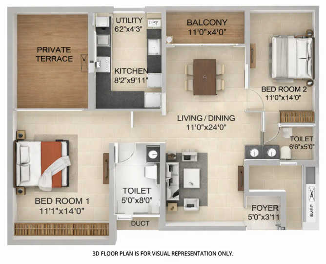 Casagrand Jarvis Siruseri - Floor plan 2 BHK 1273 Sq.ft