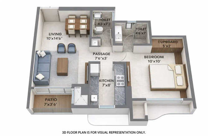 Ashar Merac Wagle Estate - Floor plan 1 BHK 444 Sq.ft