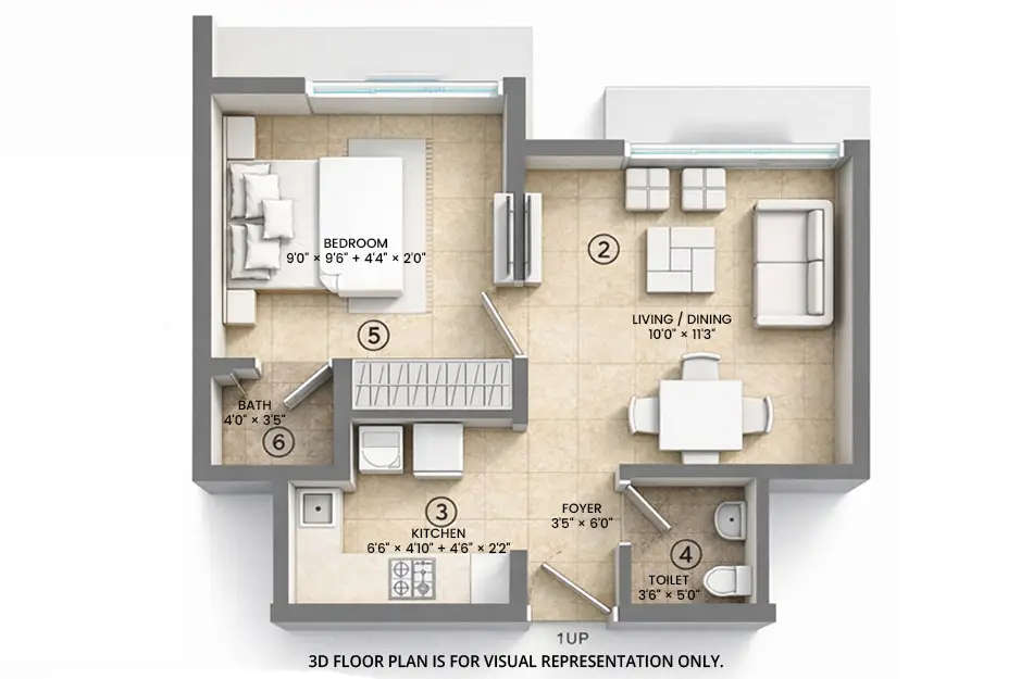Floor plan for 1 BHK