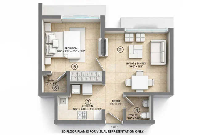 Lodha Crown Kolshet Kolshet Road - Floor plan 1 BHK 322 Sq.ft