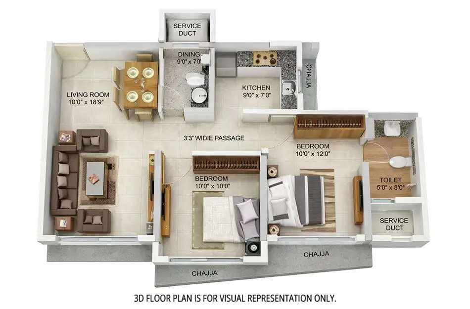 Floor plan for 2 BHK