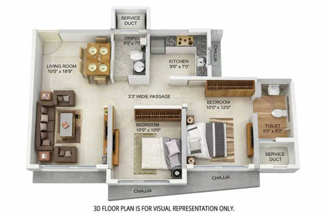 Tridhaatu Kshitij Matunga - Floor plan 2 BHK 943 Sq.ft