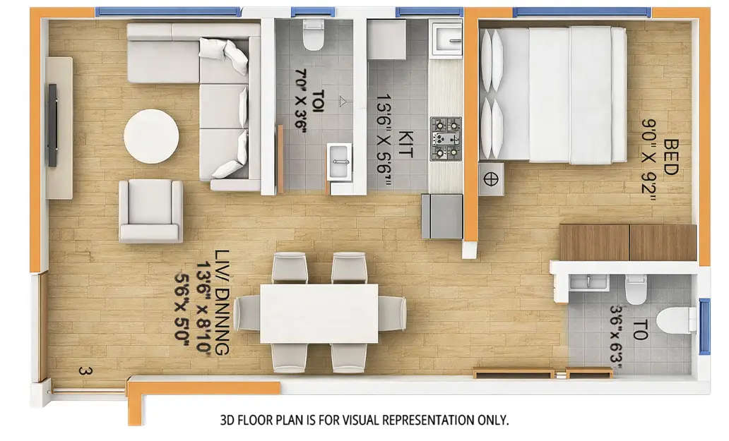 Floor plan for 1 BHK