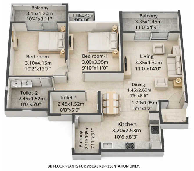 Nyati Emerald Baner - Floor plan 2 BHK 838 Sq.ft