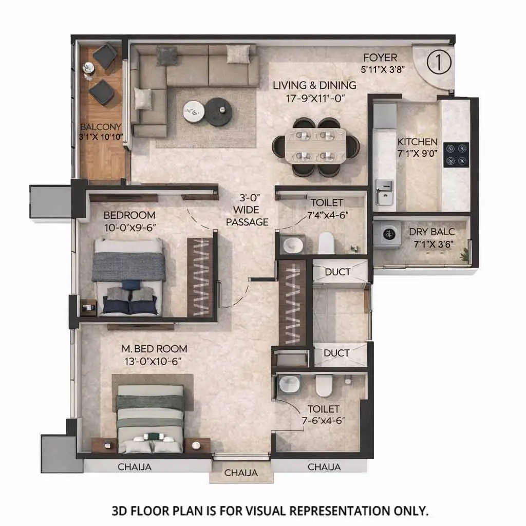 Floor plan for 2 BHK