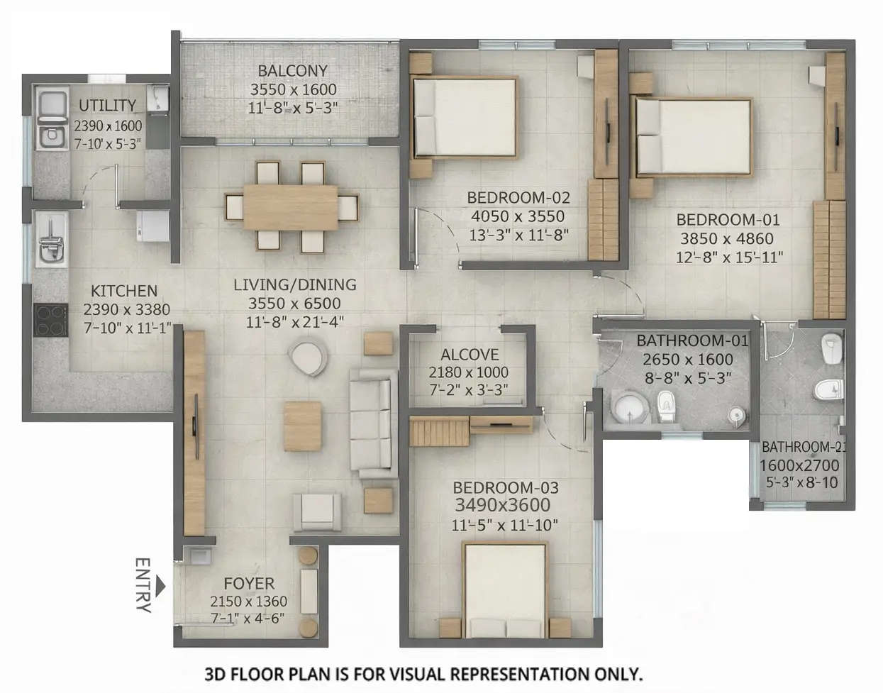 Floor plan for 3 BHK