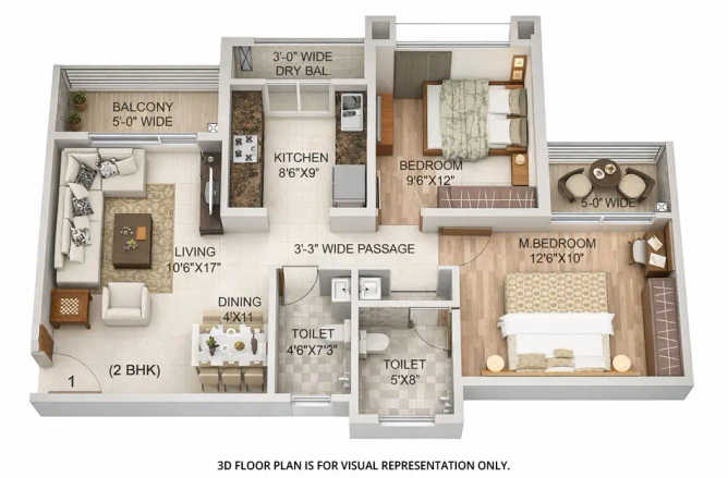 Sai World Legend Ulhasnagar - Floor plan 2 BHK 714 Sq.ft