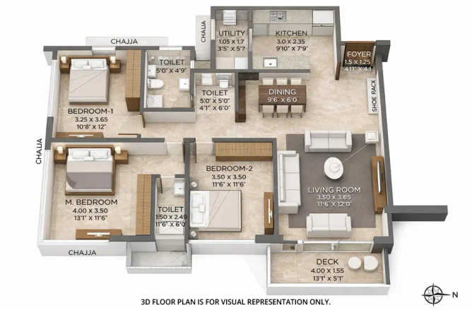 Tata Serein Pokhran Road 2 - Floor plan 3 BHK 1140 Sq.ft