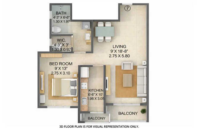 Embassy Park Panvel - Floor plan 1 BHK 557 Sq.ft
