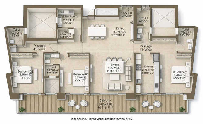 L&T Green Reserve Sector 128 - Floor plan 3 BHK 2850 Sq.ft
