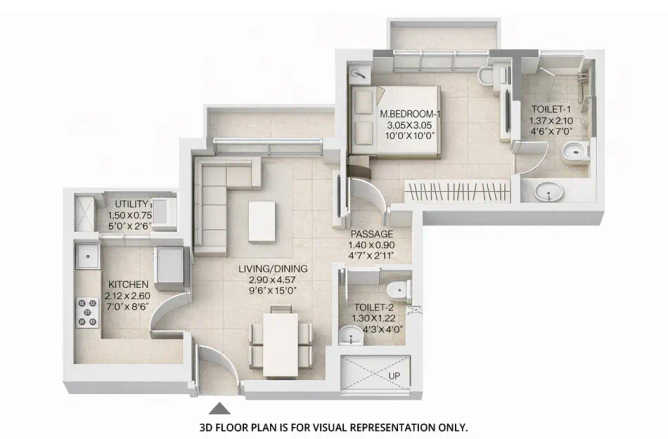 Godrej Ascend Kolshet Road - Floor plan 1 BHK 407 Sq.ft