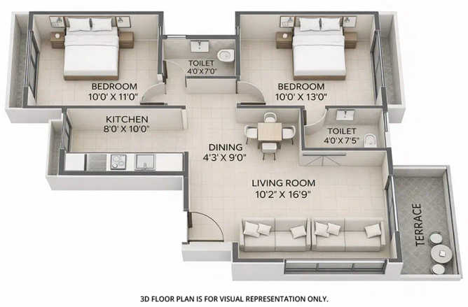 Satyam 17 West Sanpada - Floor plan 2 BHK 494 Sq.ft