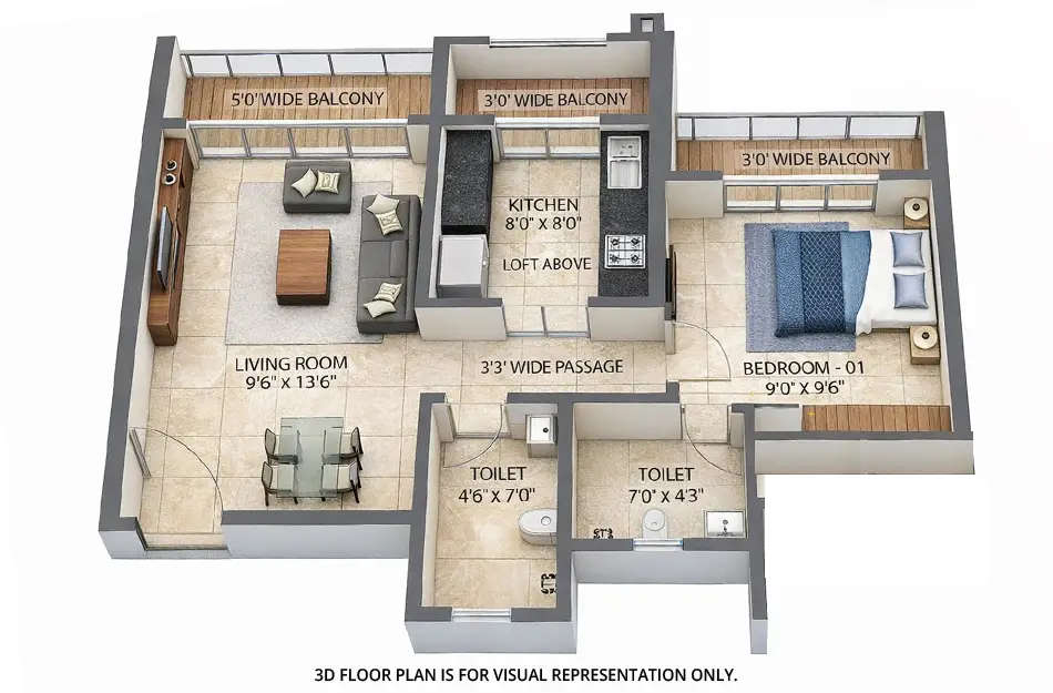 Floor plan for 1 BHK