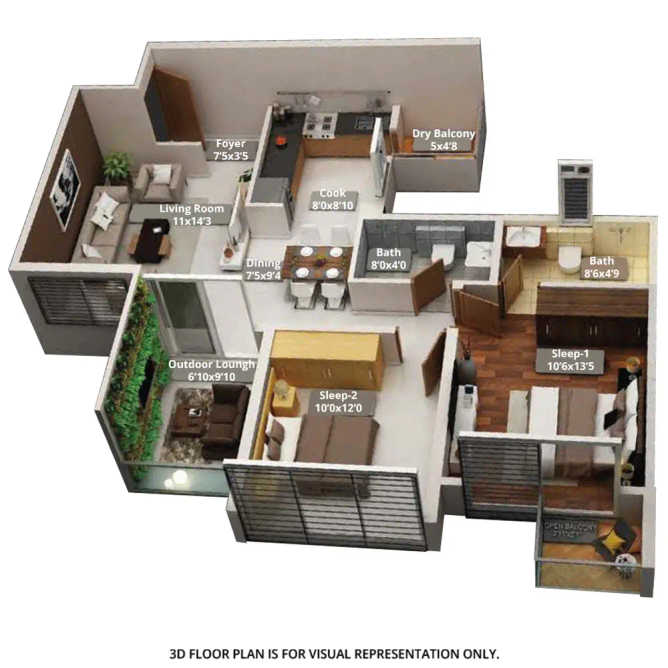 Purva Aspire Bavdhan - Floor plan 2 BHK 718 Sq.ft