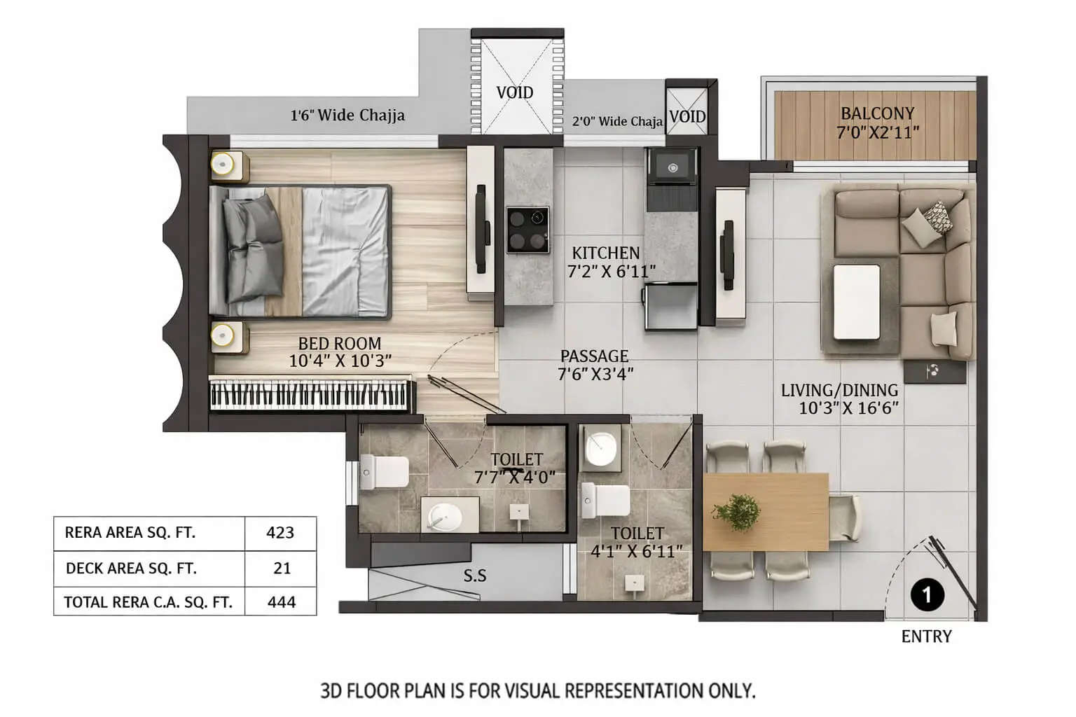 Floor plan for 1 BHK