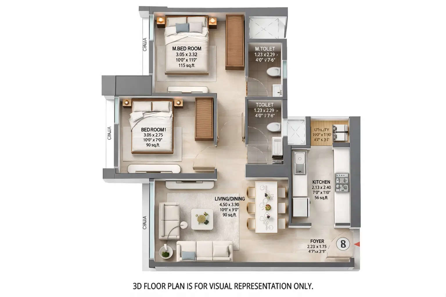 Floor plan for 2 BHK