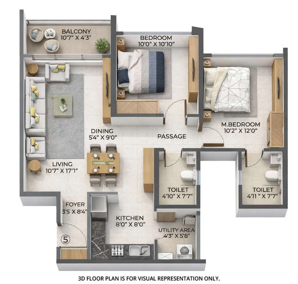 Floor plan for 2 BHK