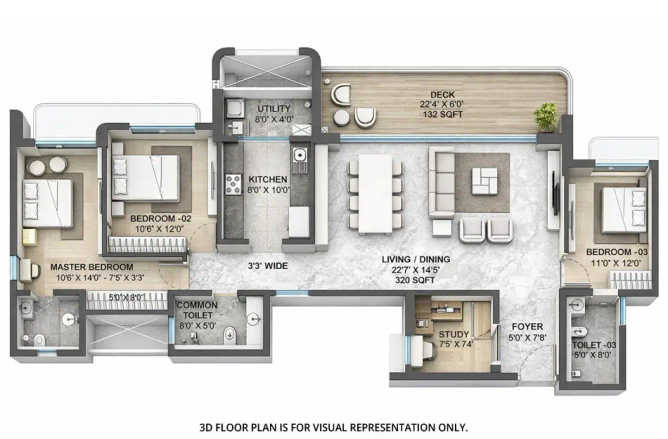 Lodha Elanor Kolshet Road - Floor plan 3.5 BHK 1388 Sq.ft