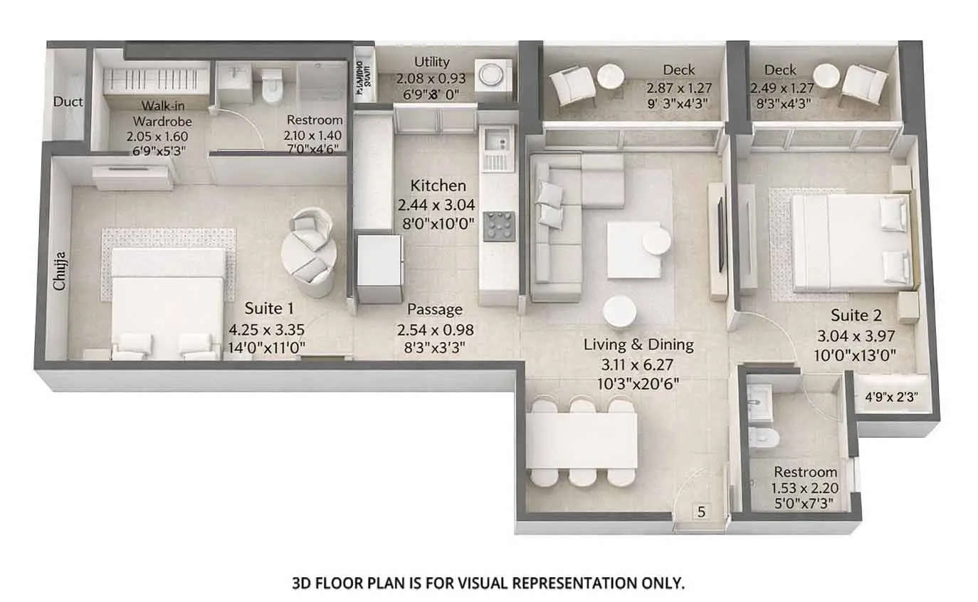 Floor plan for 2 BHK