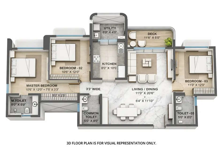 Floor plan for 3 BHK