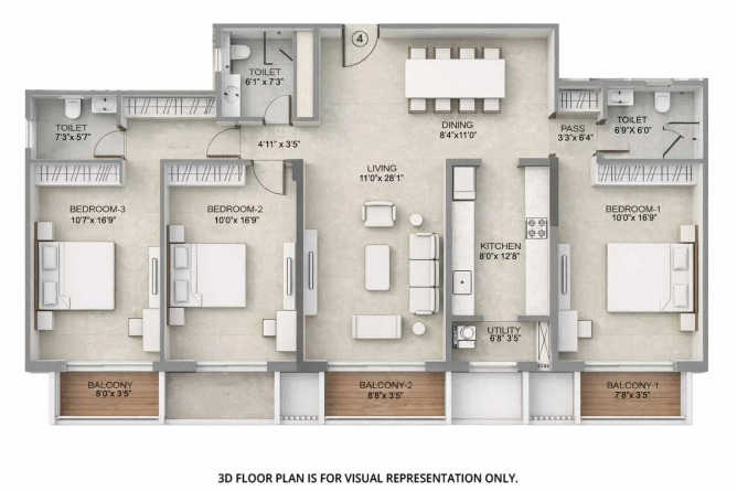Kalpataru Amare Juhu - Floor plan 3 BHK 1406 Sq.ft