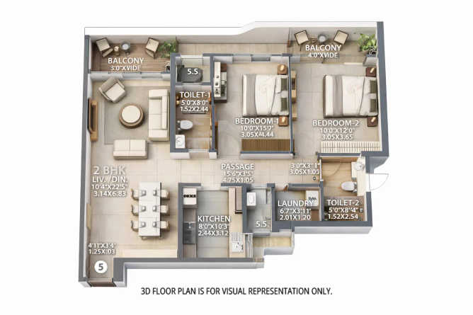 Sheth Beaumonte Sion - Floor plan 2 BHK 880 Sq.ft