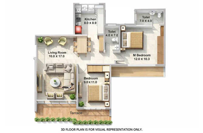 Juhi Luxuria Kharghar - Floor plan 2 BHK 1040 Sq.ft