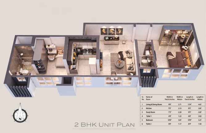 Ajmera Greenfinity Wadala - Floor plan 2 BHK 534 Sq.ft