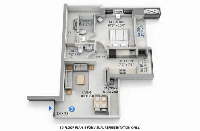 Shapoorji Northern Lights Pokhran Road 2 - Floor plan 1 BHK 545 Sq.ft