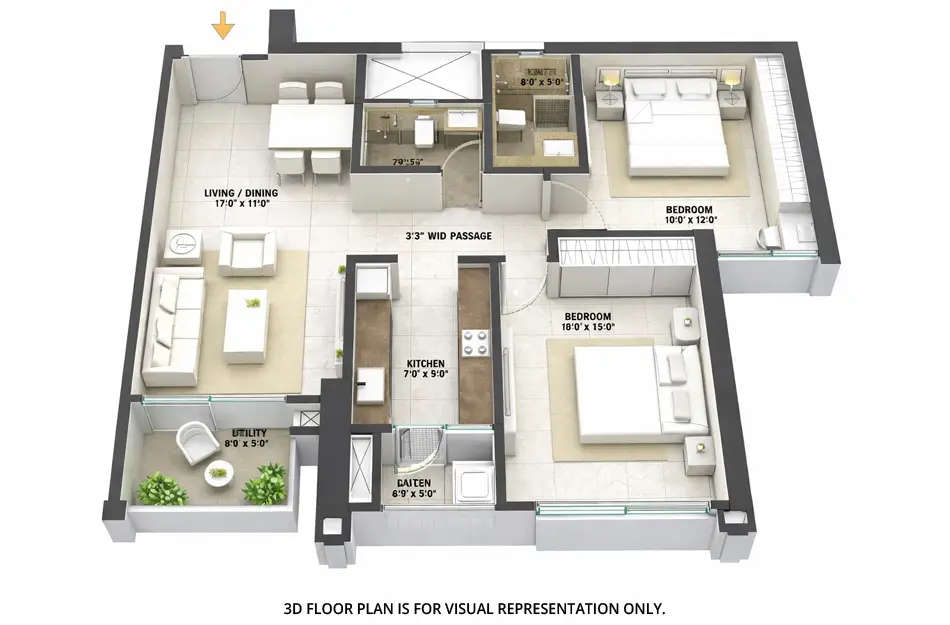 Floor plan for 2 BHK