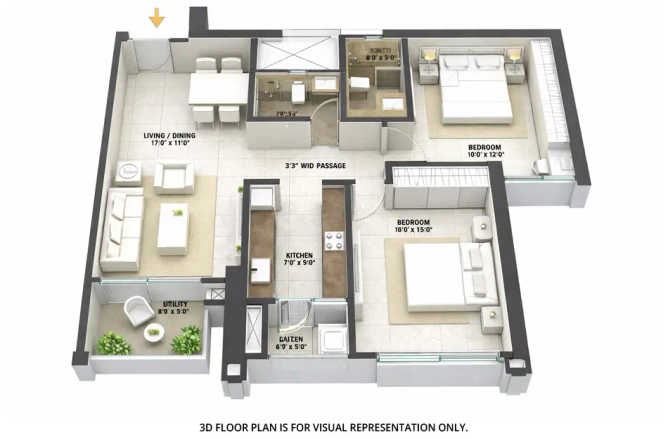 Purva Panorama Ghodbunder Road - Floor plan 2 BHK 700 Sq.ft