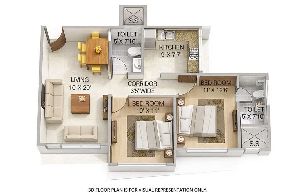 Floor plan for 2 BHK