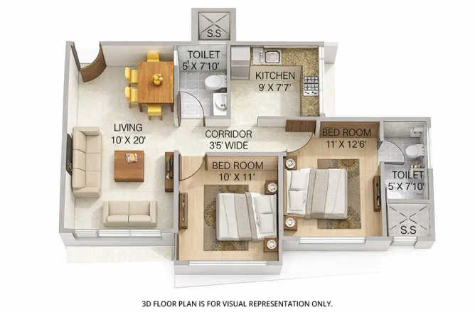 Tridhaatu Morya Chembur - Floor plan 2 BHK 646 Sq.ft