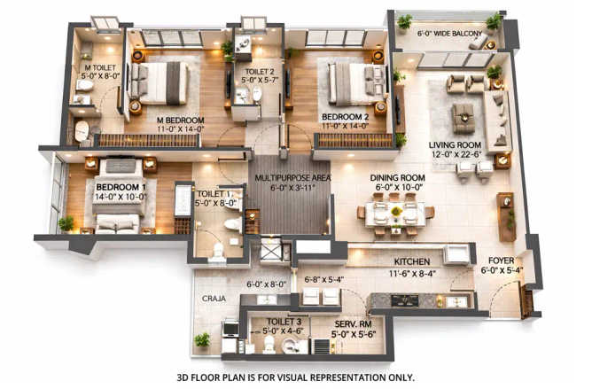 Oberoi Garden City Pokhran Road 2 - Floor plan 3 BHK 1475 Sq.ft