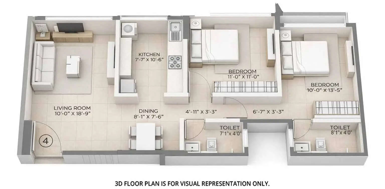 Floor plan for 2 BHK