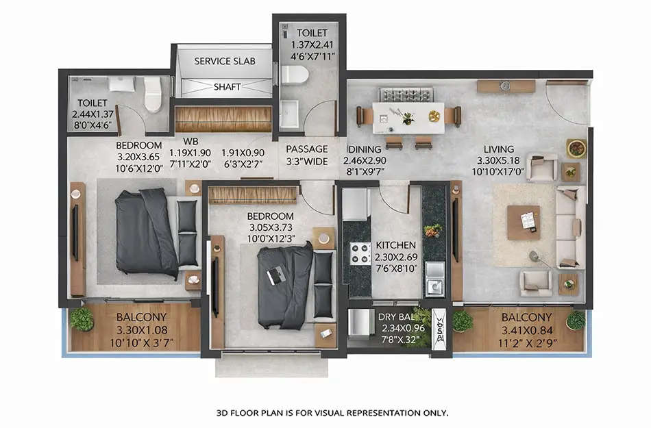 Floor plan for 2 BHK