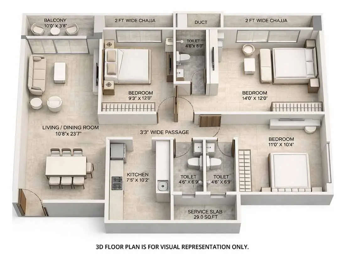 Floor plan for 3 BHK