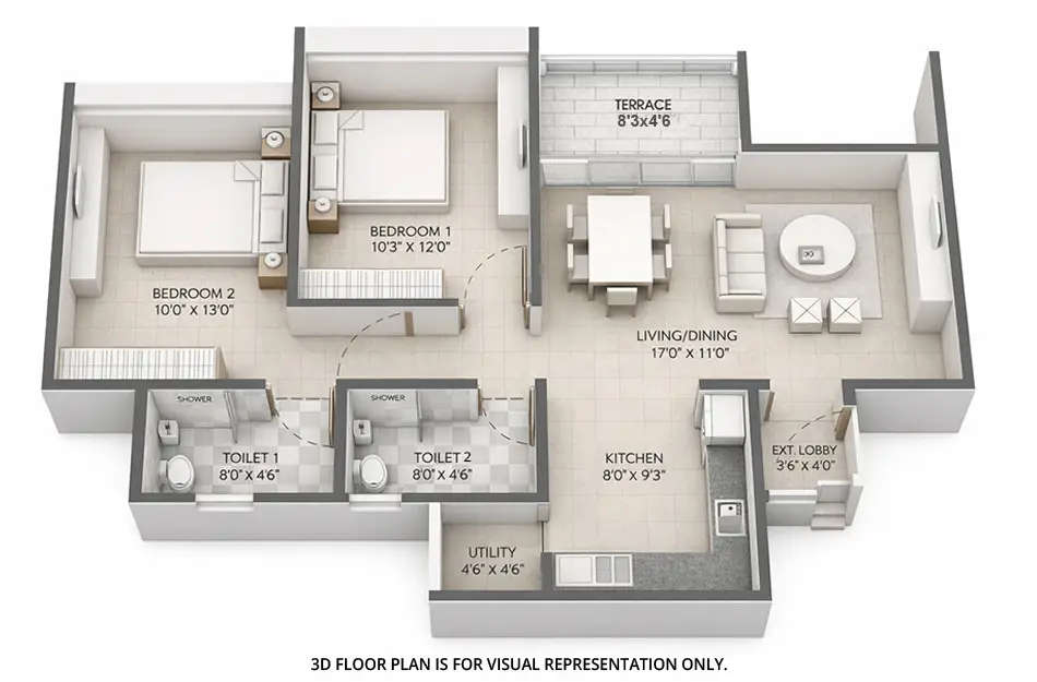 Floor plan for 2 BHK