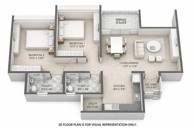 Gagan Avencia Kharadi - Floor plan 2 BHK 720 Sq.ft