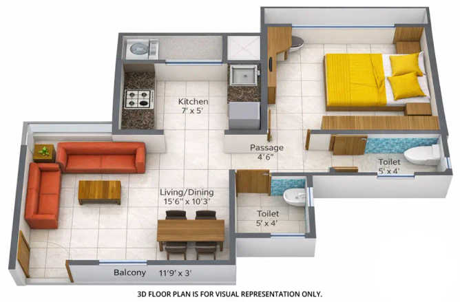 Arihant Aaradhya Kalyan - Floor plan 1 BHK 375 Sq.ft