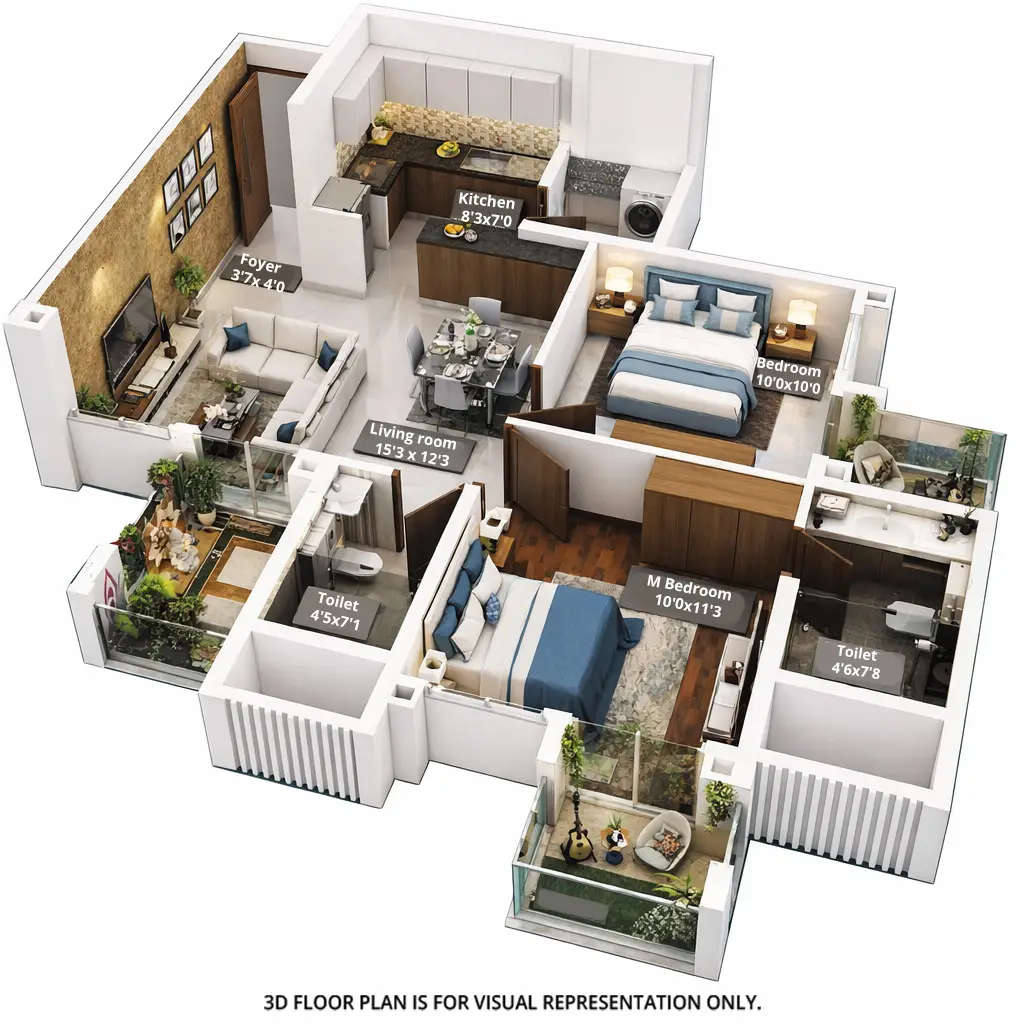 Floor plan for 2 BHK