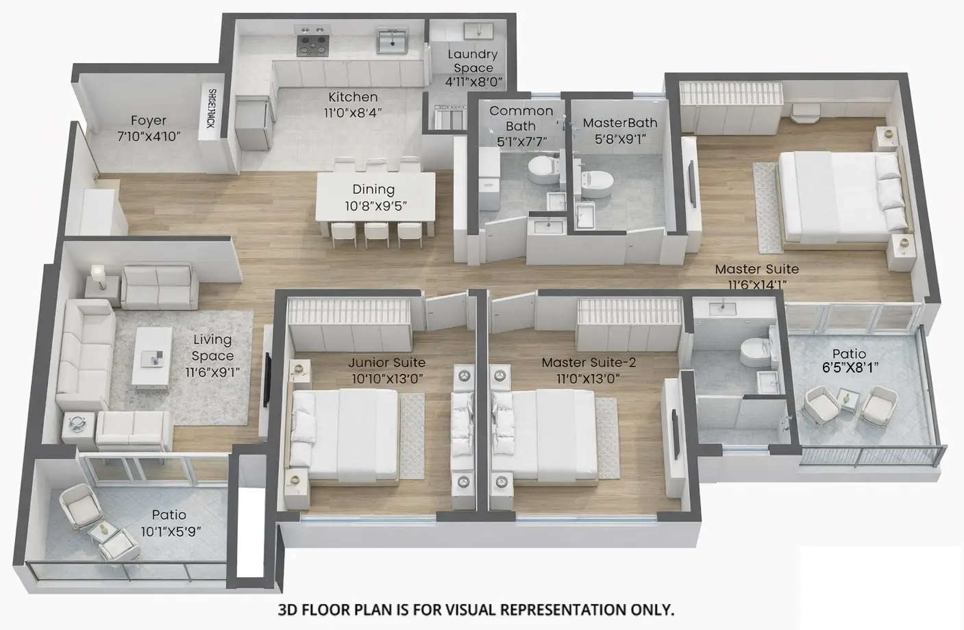 Floor plan for 3 BHK