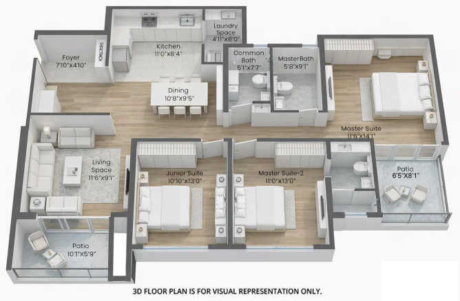Shubh Tristar Mundhwa - Floor plan 3 BHK 1268 Sq.ft