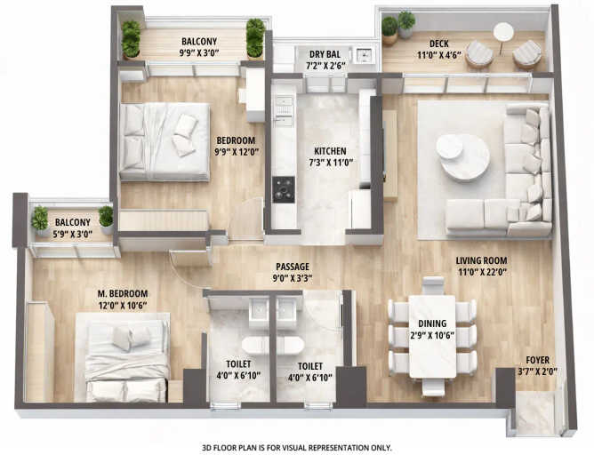 Kolte Patil La Vita Vashi - Floor plan 2 BHK 840 Sq.ft