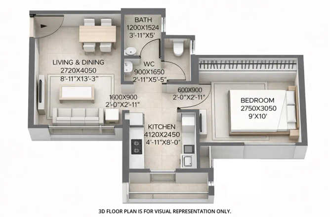 Runwal Gardens Dombivali - Floor plan 1 BHK 355 Sq.ft