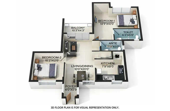Shriram Shankari Guduvancheri - Floor plan 2 BHK 962 Sq.ft