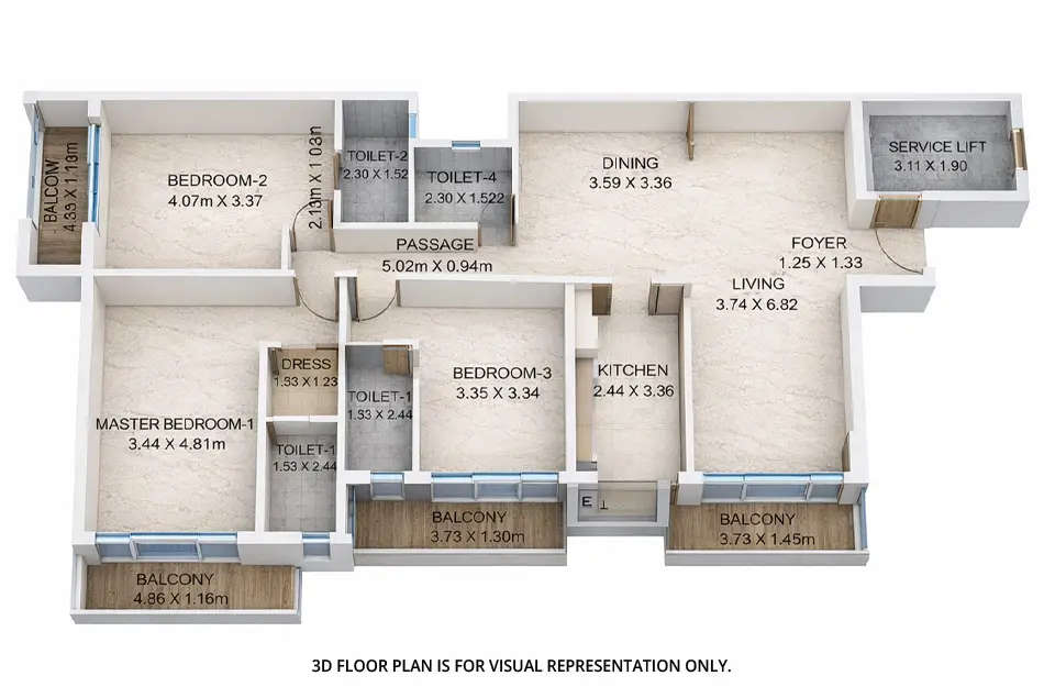 Floor plan for 3 BHK