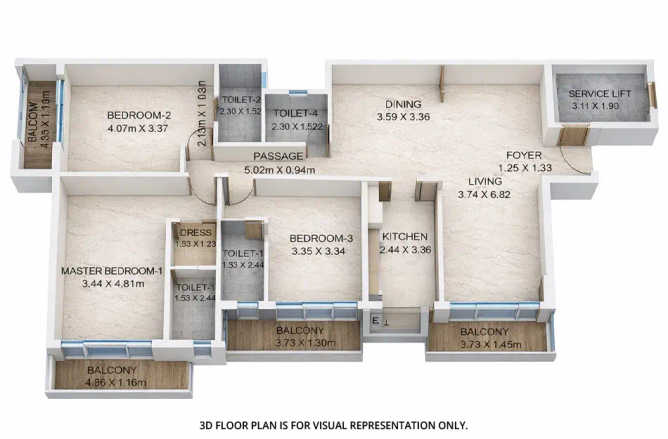 Nahar Adyar Tower Adyar - Floor plan 3 BHK 2109 Sq.ft