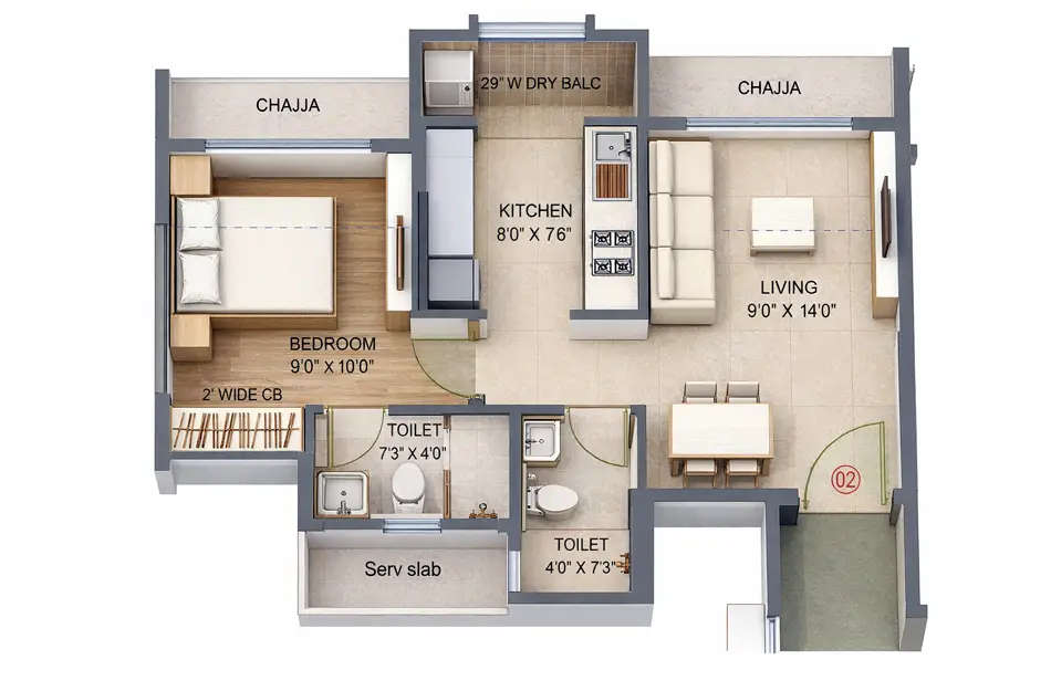 Floor plan for 1 BHK